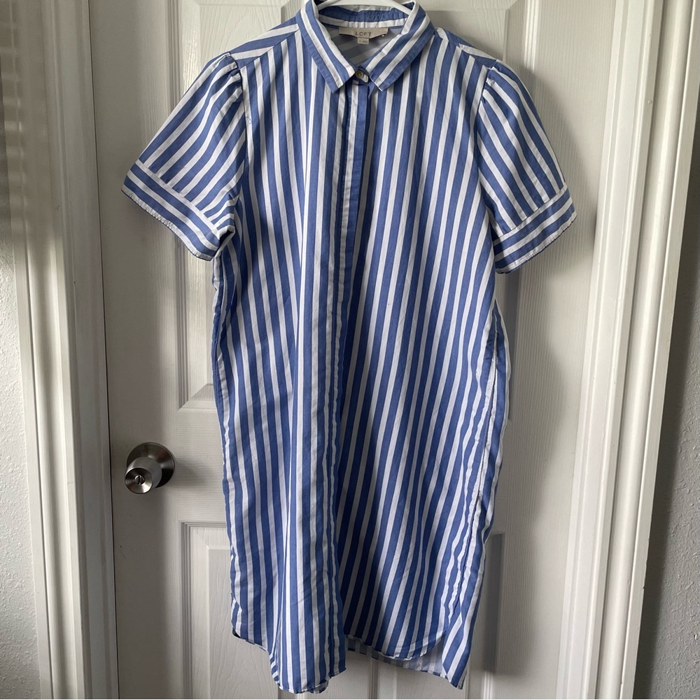LOFT Blue and White Striped Dress